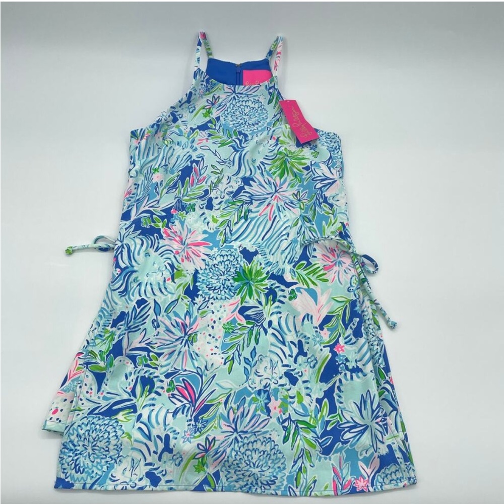 New LILLY PULITZER Pearl Romper Womens Size 00 Halter Coastal Blue Lion Around